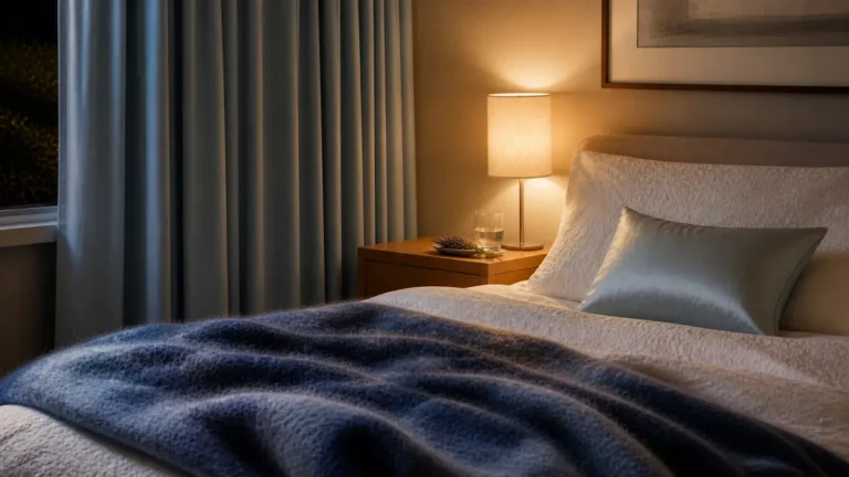 Minimalist serene bedroom showing cooling bedding and a cooling pillow, symbolizing better sleep during menopause.
